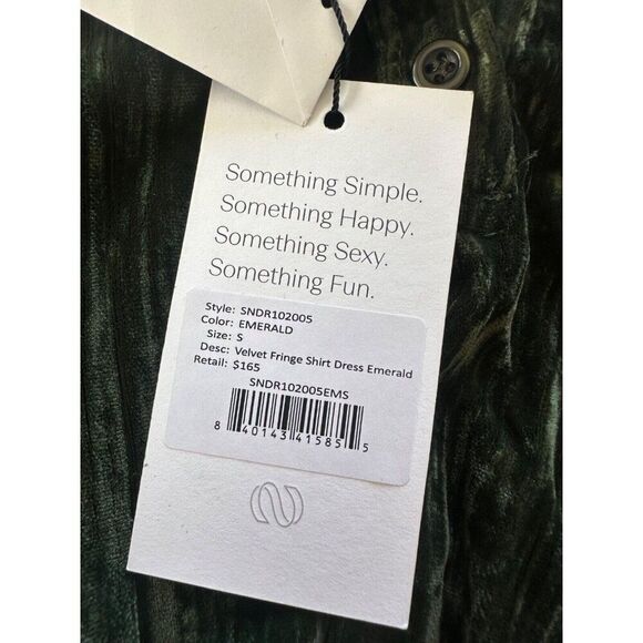 Something Navy Phoebe Velvet Emerald Shirt Dress Fringe S NWT Whimsigoth Vamp - Picture 6 of 11